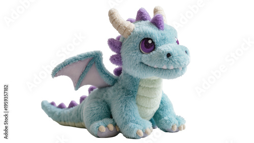 Canvastavla Charming fluffy teal and purple dragon plush toy sitting with big eyes and a swe