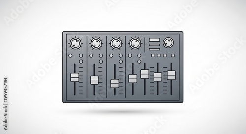 Audio mixer board with multiple channels and controls on a plain background for music production and live sound engineering