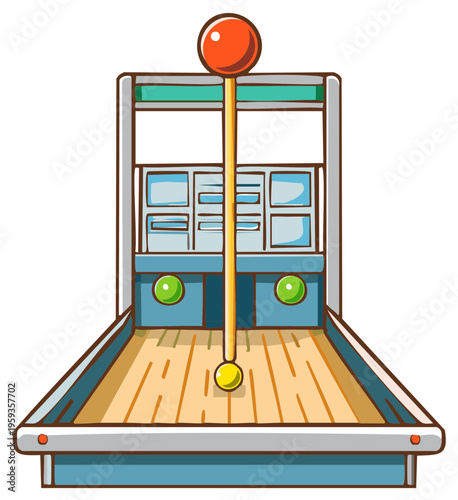 Colorful retro arcade pinball machine with red and yellow balls ready for play