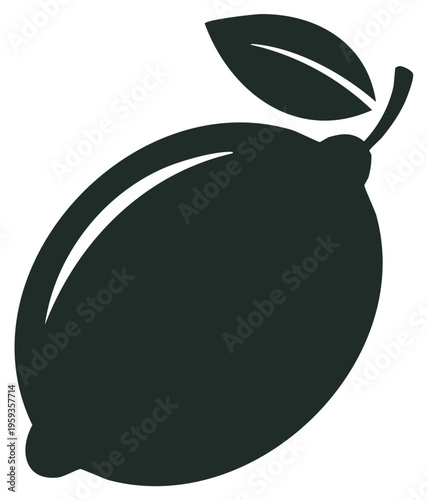 Simple dark lemon or lime silhouette graphic with an attached leaf