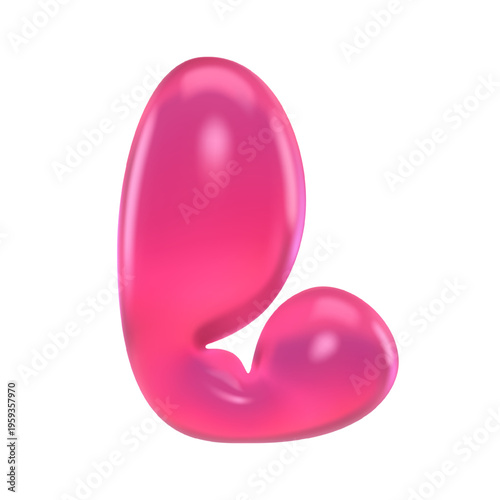 Glossy pink gummy letter L with shiny rounded 3D form