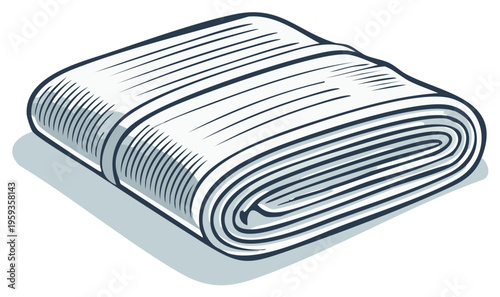 Folded Stack of White Towels, Engraved Style Illustration with Shadow