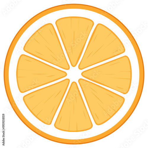 Illustration of a sliced orange, a citrus fruit in a flat design.