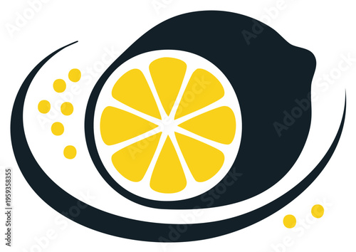 Abstract fresh lemon fruit and sliced citrus graphic with zest and juice elements