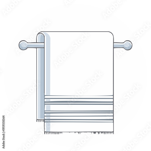 Hanging Hand Towel Illustration with Stripes on Metal Rack, Bathroom Decor Accessory
