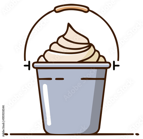 Cartoon style bucket filled with creamy swirled dessert or food ingredient icon illustration