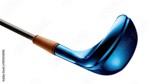 Stylish glossy blue golf club neck and carbon fiber shaft with elegant leather accent