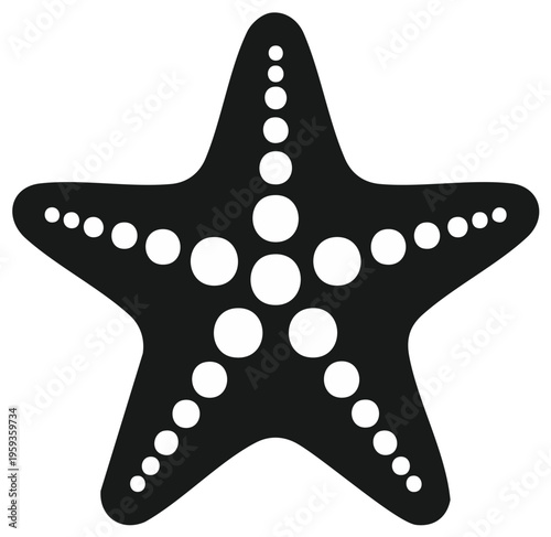 Bold Black Starfish Silhouette with White Circle Pattern, Nautical Icon