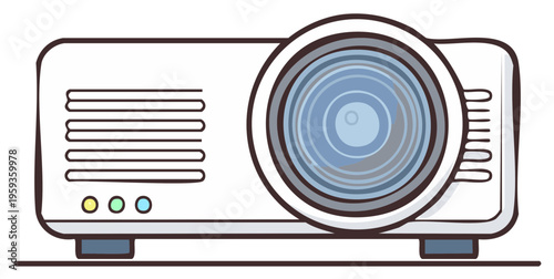 Clean vector illustration of a modern white video projector for business presentations
