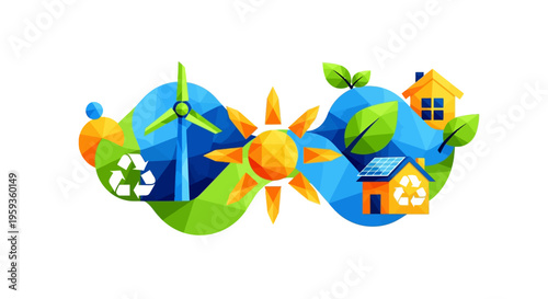 Eco friendly icons, sustainable living symbols, green energy logos, environmental protection graphics