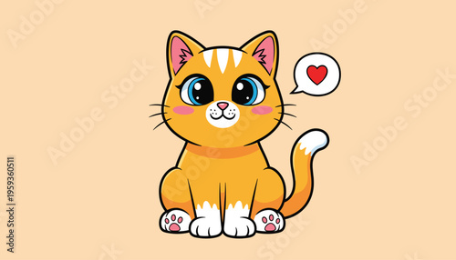 Cute orange   cat with a heart speech bubble