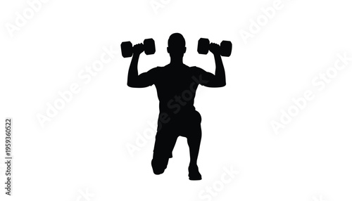 Man doing a lunge exercise with dumbbells in a dynamic pose