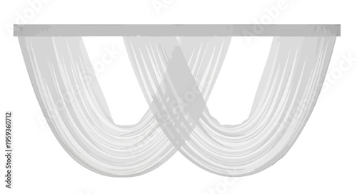 A close-up view of white curtains hanging from a metal rod indoors.