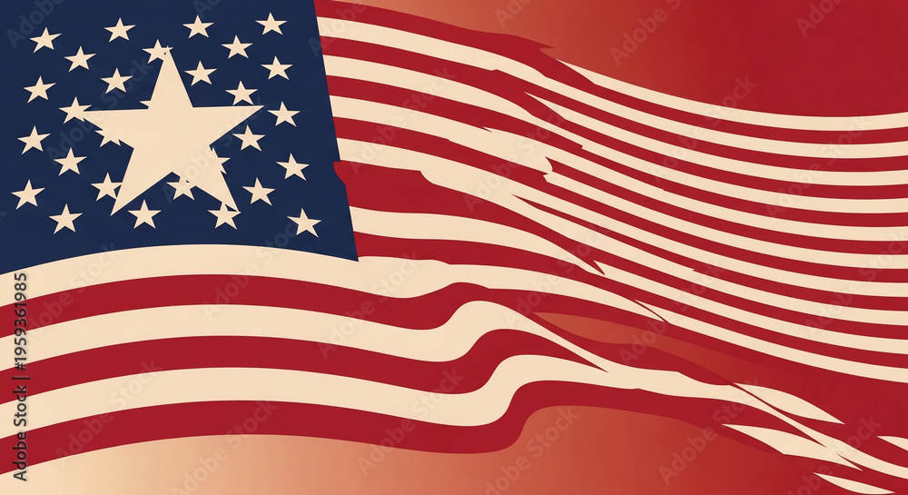 Obraz premium Waving national flag illustration with red stripes and blue field with star, symbolizes patriotism and freedom for government or celebration