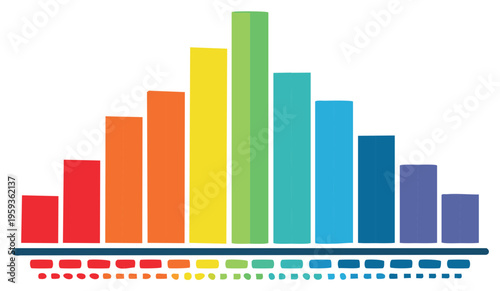Vibrant spectrum bar chart illustrating data distribution and statistical progression