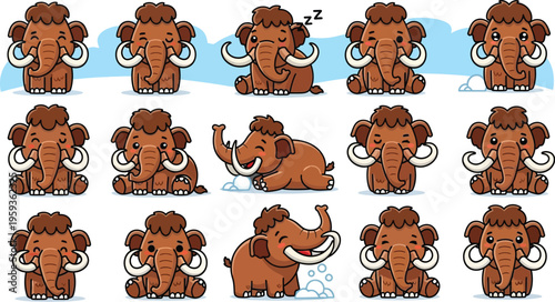 Cute Mammoths Collection - Cartoon Illustration