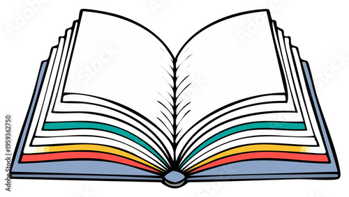 Open book with colorful pages and blank white sheets for text or images