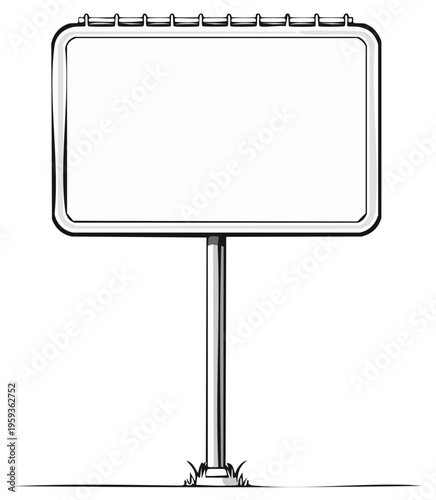Blank Signboard Illustration on Pole in Meadow for Advertising Display Mockup Purposes