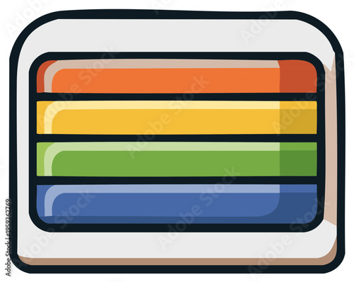 Colorful horizontal bars in a tray organizer hand drawn vector illustration