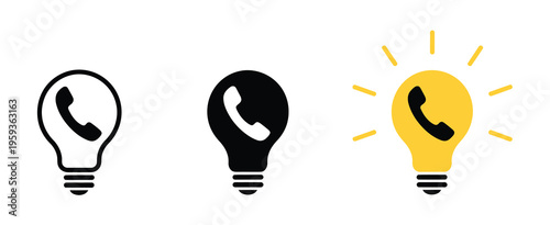 Light Bulb Phone Icons Idea Communication Innovation Call Support Contact Solution Technology Hotline Vector Illustration Set Isolated Background
