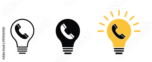 Light Bulb Phone Icons Idea Communication Innovation Call Support Contact Solution Technology Hotline Vector Illustration Design Isolated Background