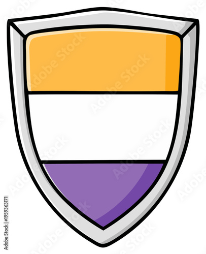 Cartoon shield graphic with orange, white and purple stripes, security emblem Free Download Cartoon shield graphic with orange, white and purple stripes, security emblem - GFXLoad