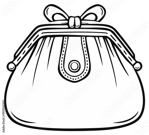 Elegant vintage coin purse with bow clasp, simple line art drawing
