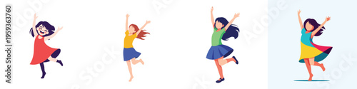 A set of child happily moving and dancing, flat design, no outline, minimal look