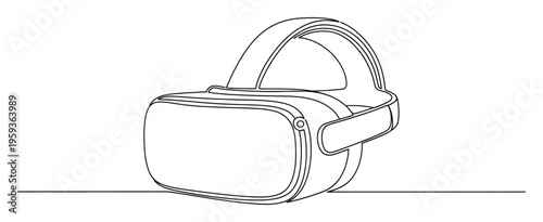 Continuous line drawing of a modern virtual reality headset for immersive gaming and entertainment experiences, ideal for technology advertisements and educational materials.