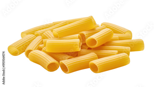 Tableau sur toile Close-up of a heap of dry, uncooked rigatoni pasta tubes, a classic Italian culi