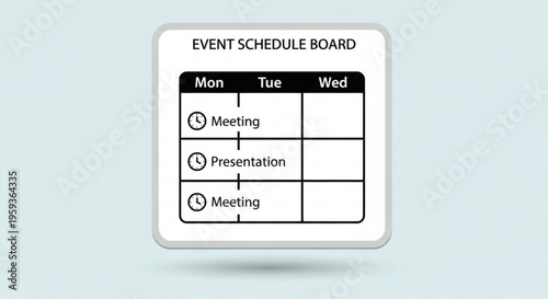 Event schedule board with meeting and presentation timetable on a light blue background