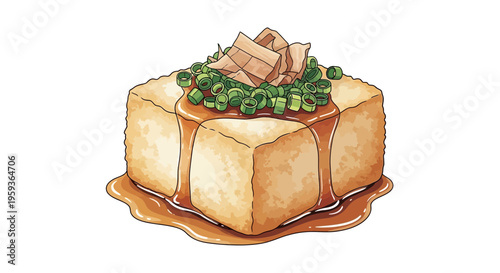 Delicious Japanese Agedashi Tofu with Green Onions and Bonito Flakes