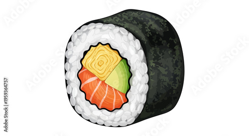 Delicious Salmon Sushi Roll with Avocado and Egg