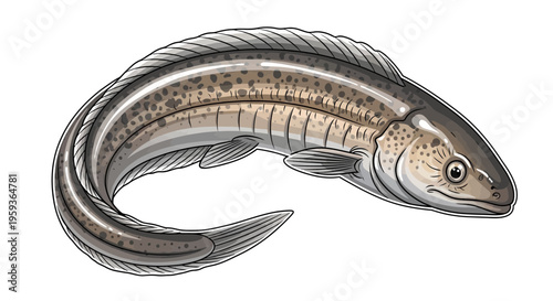 Detailed Illustration of a Moray Eel with Speckled Skin and Subtle Gray Stripes