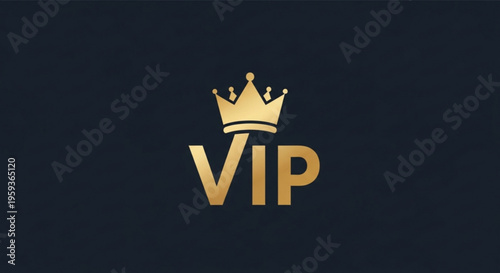 Golden vip crown logo on dark background luxury exclusive symbol