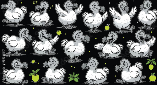 Charming Cartoon Dodo Bird Expressions Collection
