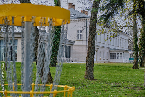 Discgolf basket in the castle park
