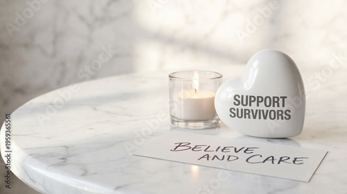 Clean Marble Scene with Support Survivor Candle