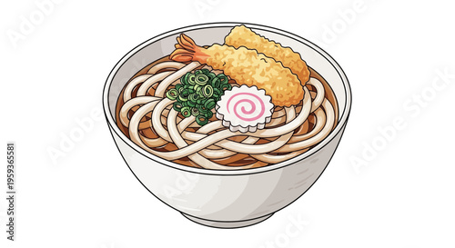 Japanese Udon Noodle Soup with Shrimp Tempura