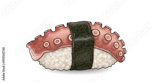 Octopus Sushi Nigiri with Seaweed and Rice