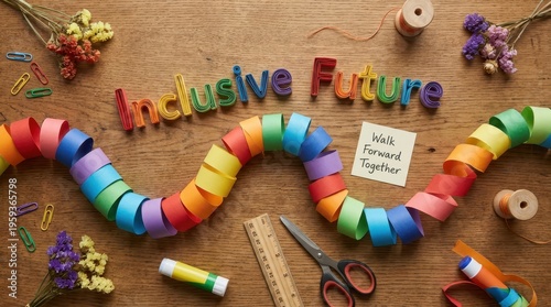 Crafting An Inclusive Future: Rainbow Paper Chain And Motivational Message