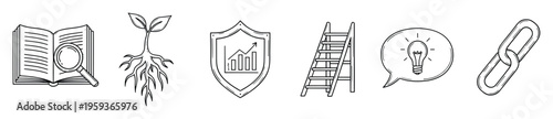 Visual symbols for learning development financial safety career advancement new ideas and strong relationships for educational materials business presentations and infographic elements