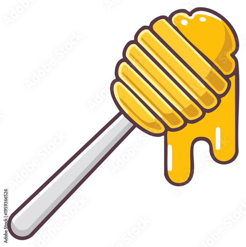 Cartoon honey dipper with golden honey dripping from the wand illustration