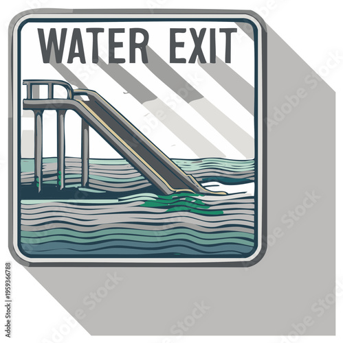 Water exit sign illustration slide with tower in the water