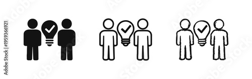 People with Approved Idea Lightbulb Icons Set - Innovation and Successful Collaboration Symbols