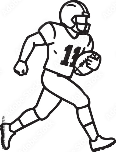 An illustration of an American football player running with the ball.