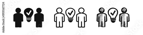 People with Lightbulb Idea Icons Set - Innovation and Brainstorming Symbols for Creative Thinking