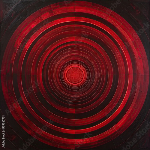 Concentric red circles fade inward on textured black ground