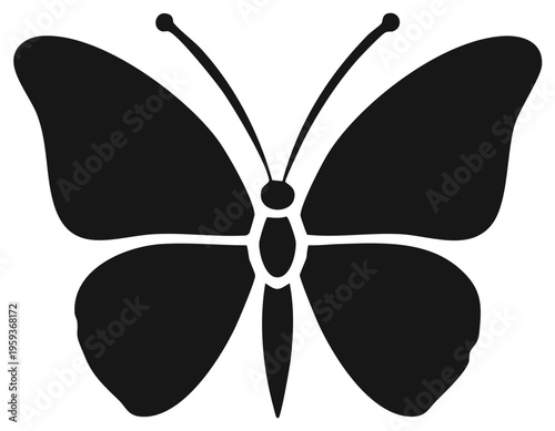 Simple black butterfly silhouette symmetrical insect wings antennae insectarium art