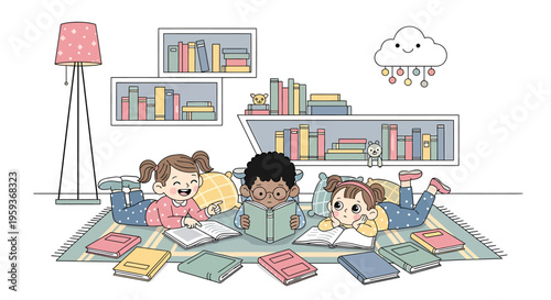 Children reading on the floor together.